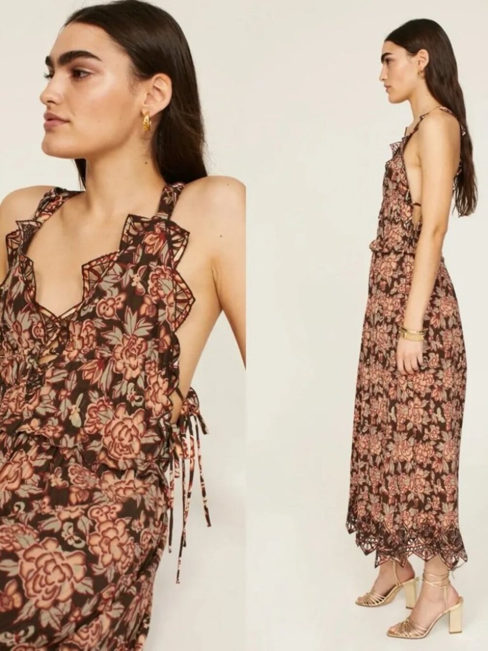 Sea New York Brown and Pink Floral Maxi Dress